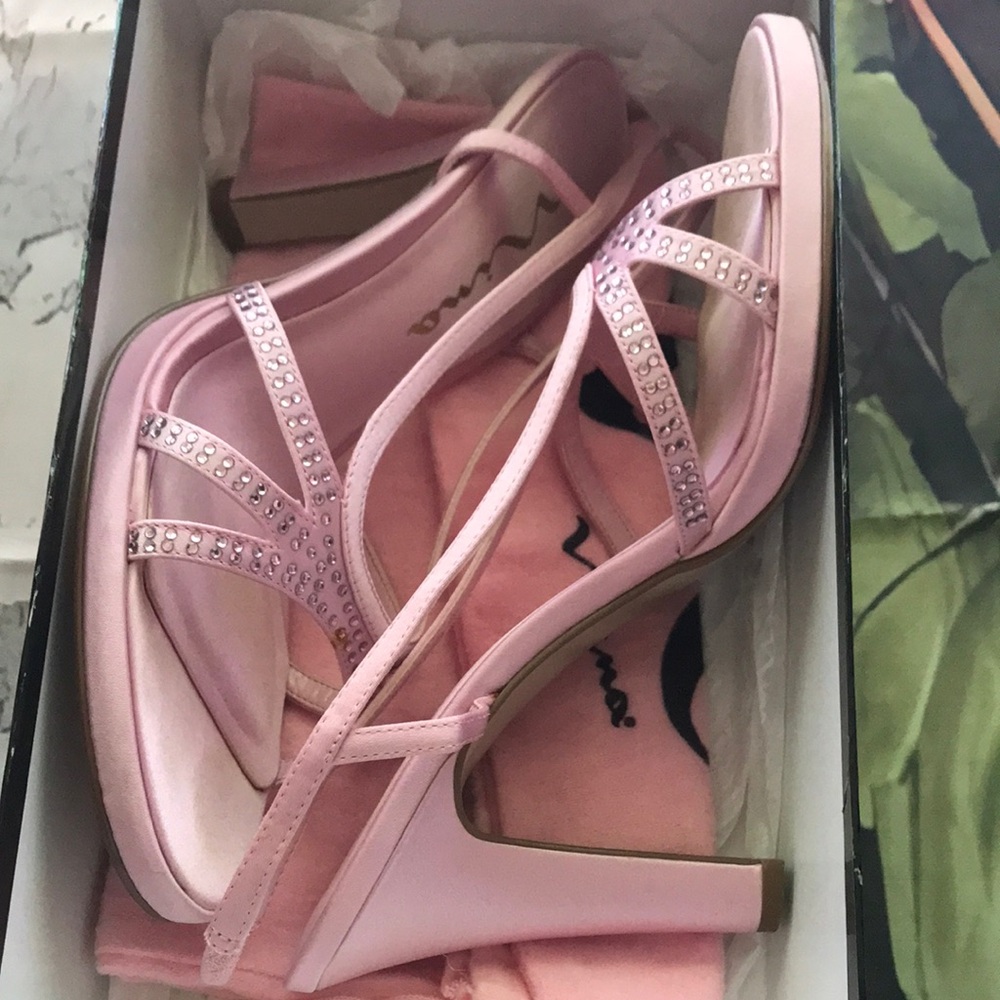 Nina Elegant Pink Strappy Rhinestone Heels 8M
